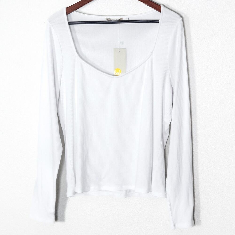 Boden White Long Sleeve Scoop Neck Top Size XL Modern Classic Preppy